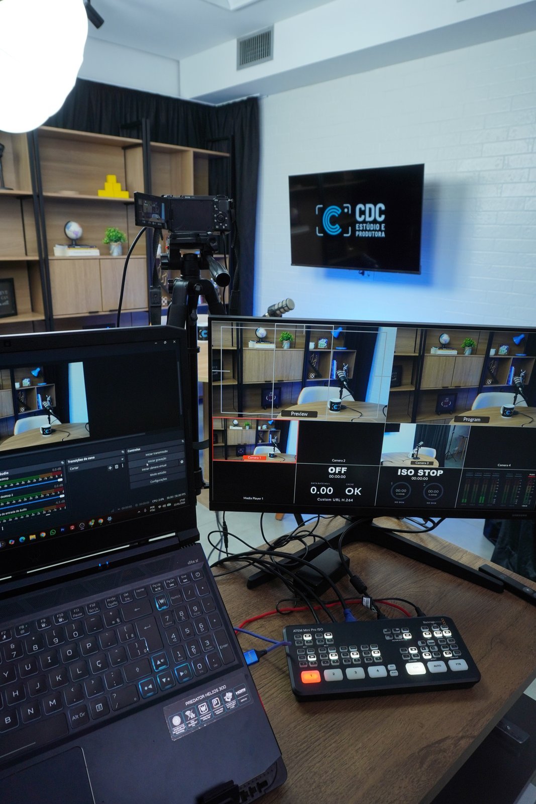 Switcher e monitor de multiview durante a pós-produção em tempo real